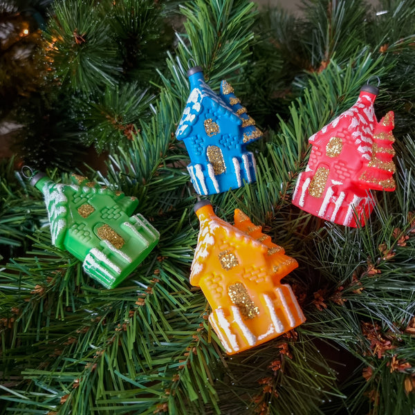 Christmas Ornament Set - 4 multicolored houses