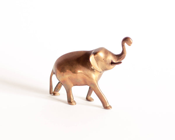 vintage brass lucky elephant paperweight, solid brass miniature