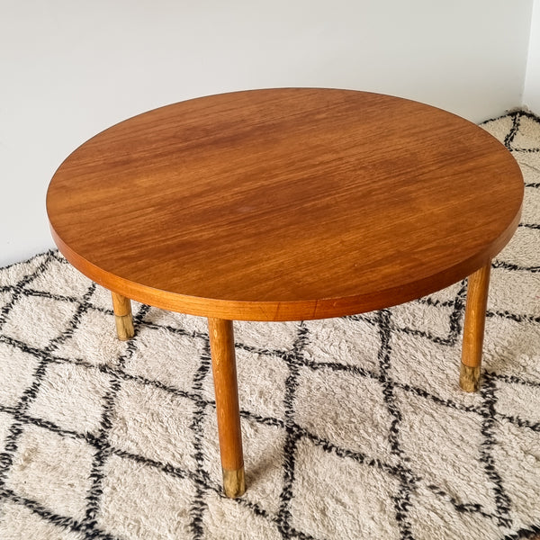 Swedish Round Coffee Table with Brass Details