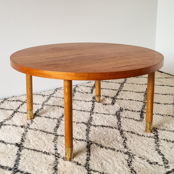 Swedish Round Coffee Table with Brass Details