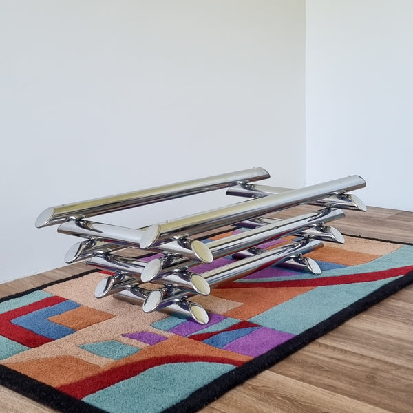 1970s Tubular Chrome and Smoked Glass Coffee Table