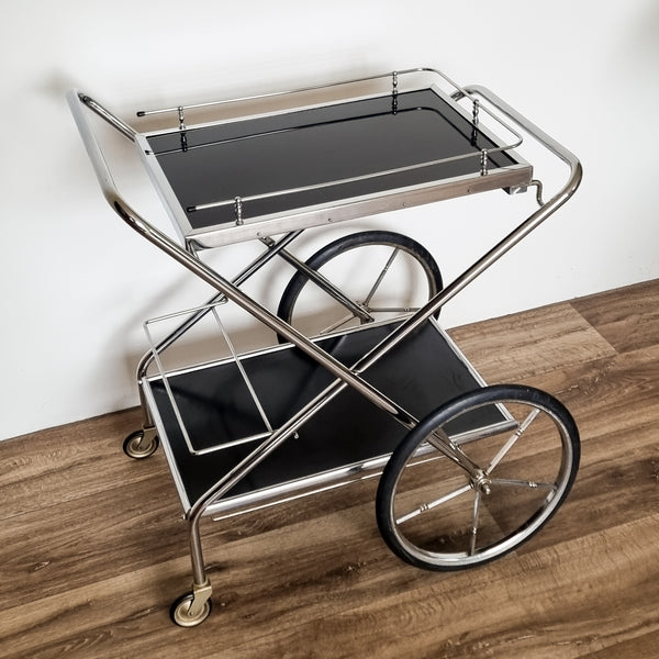 Black and Chrome Foldable Bar Cart