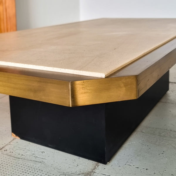 Brass and Travertine Coffee Table