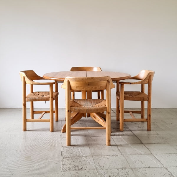 Round Solid Pine Wood Dining Table with Extensions
