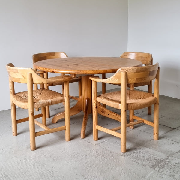 Round Solid Pine Wood Dining Table with Extensions