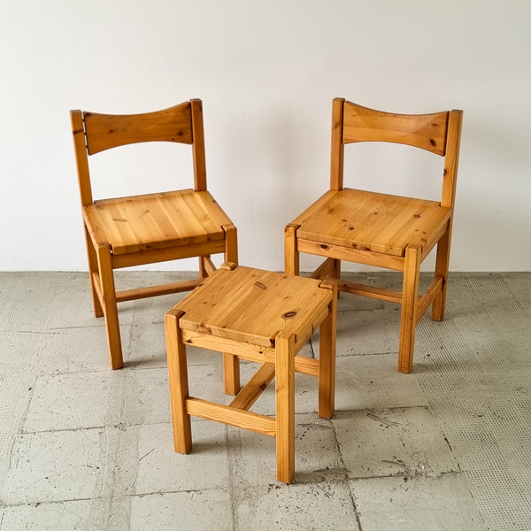 Ilmari Tapiovaara Hongisto Pine Wood Dining Chairs and Stool