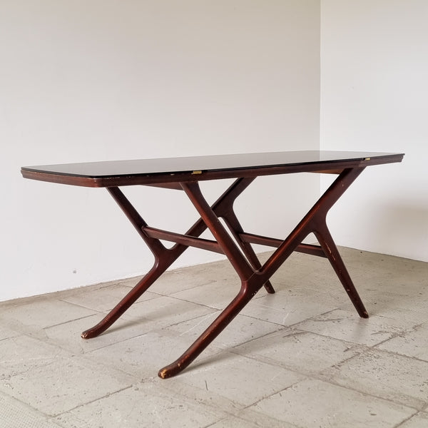 1950's Ilse Möbel Black Glass Top Coffee Table