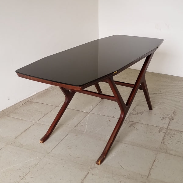 1950's Ilse Möbel Black Glass Top Coffee Table