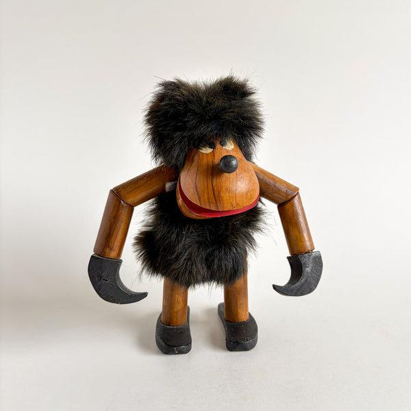 Vintage Teak and Fur Gorilla Figurine