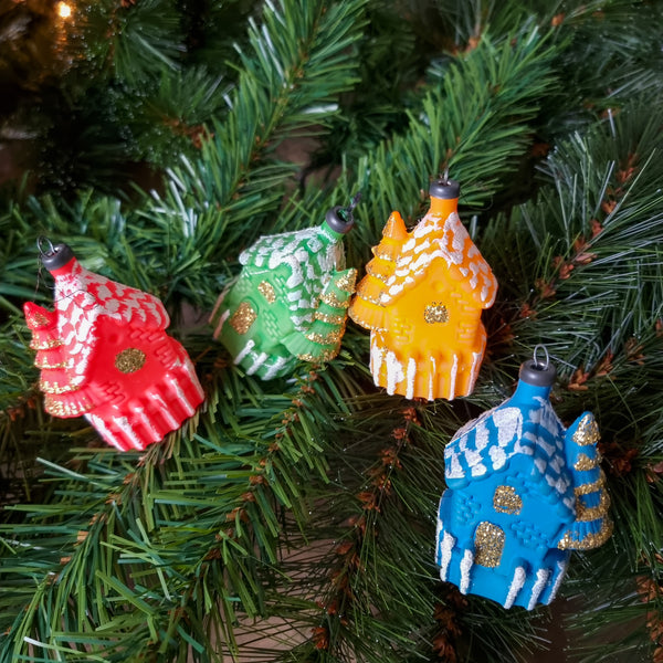 Christmas Ornament Set - 4 multicolored houses
