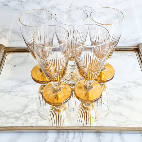 §Vintage Gold Beer Glasses - Set of 5