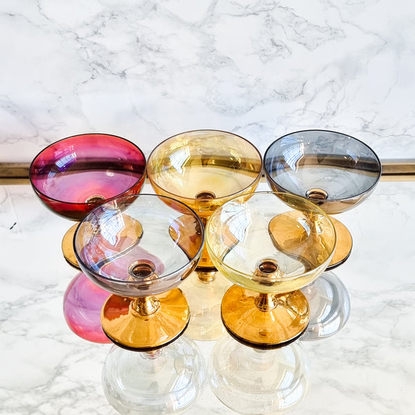 § Vintage Harlequin Champagne Coupes - Set of 5