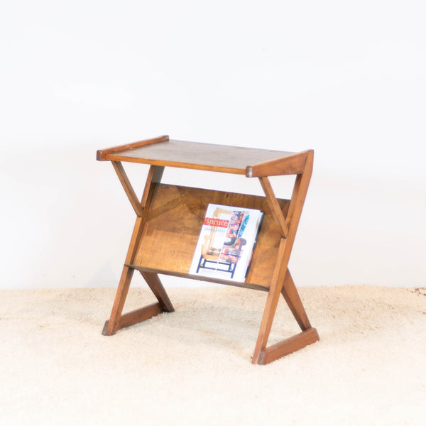 Vintage 50s Wood Geometric Side Table / Magazine Table