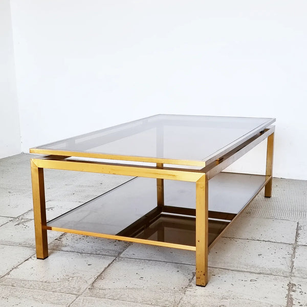 § Maison Jansen style Brass and Smoked Glass Coffee Table