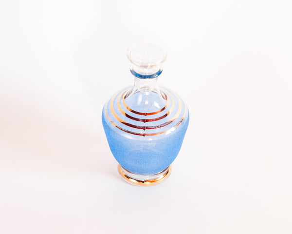 § Mid-century Blue and Gold Frosted Glass Decanter