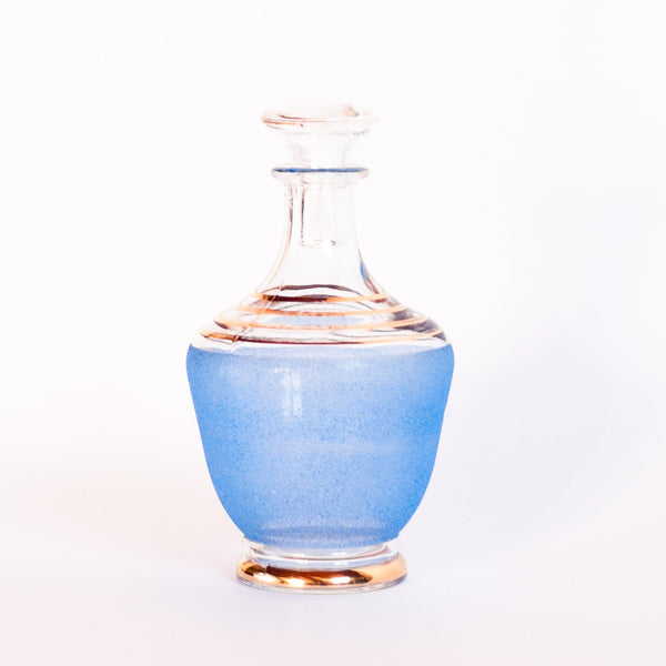 § Mid-century Blue and Gold Frosted Glass Decanter