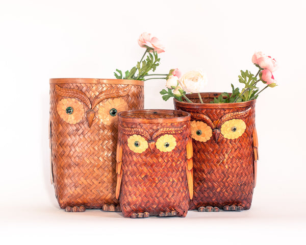 § Set of 3 Rattan Owl Baskets