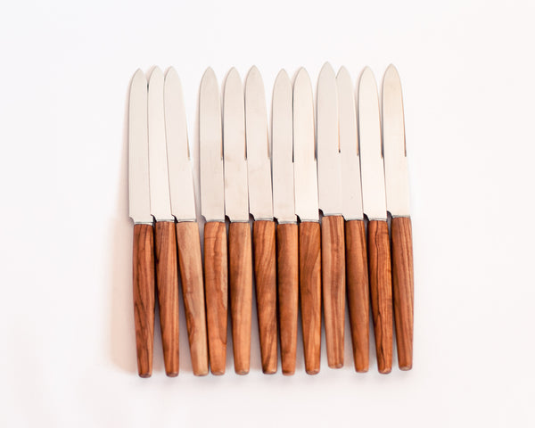 § Mid-century Olive Wood Thiers Knife Set