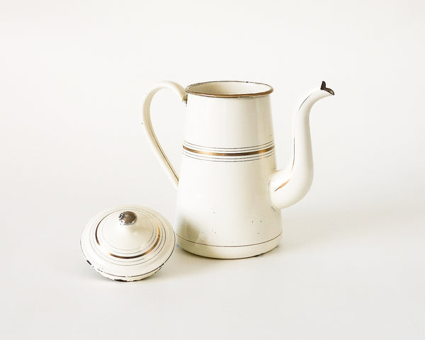French Enamel White and Gold Coffee Pot