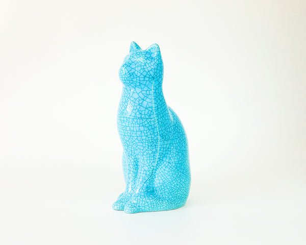 § Longwy style Ceramic Cat Statue - Emaux de Recollets