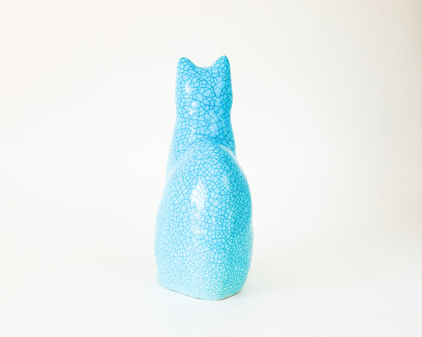 § Longwy style Ceramic Cat Statue - Emaux de Recollets