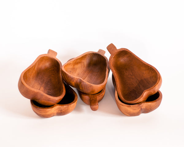 § Mid-century Teak Pear Bowls - Set of 6