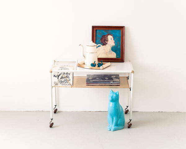 § Retro White and Gold Vinyl Side Table