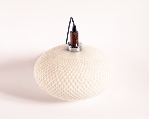 § Mid-century Scandinavian Opaline Glass and Wood Pendant Lamp
