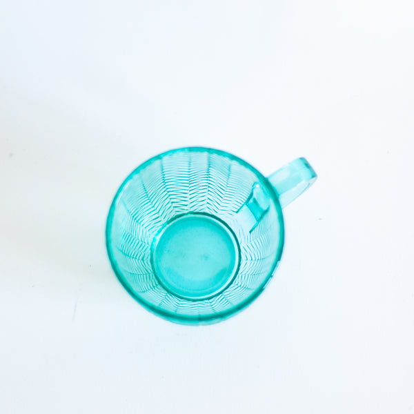 § Vintage Arcoroc Cups Turquoise Blue Herringbone Pattern - Set of 5