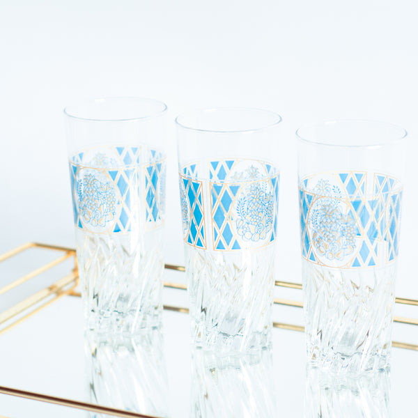 § Set of 5 Midcentury Blue and Gold Tumblers