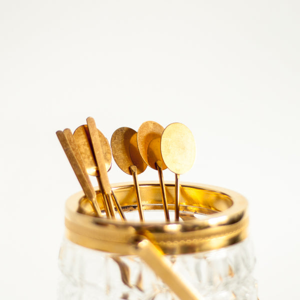 Oddhaus Vintage Luxembourg 70s Crystal and Brass Gold Ice Bucket with Brass Cocktail Stirrers