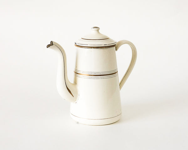 French Enamel White and Gold Coffee Pot