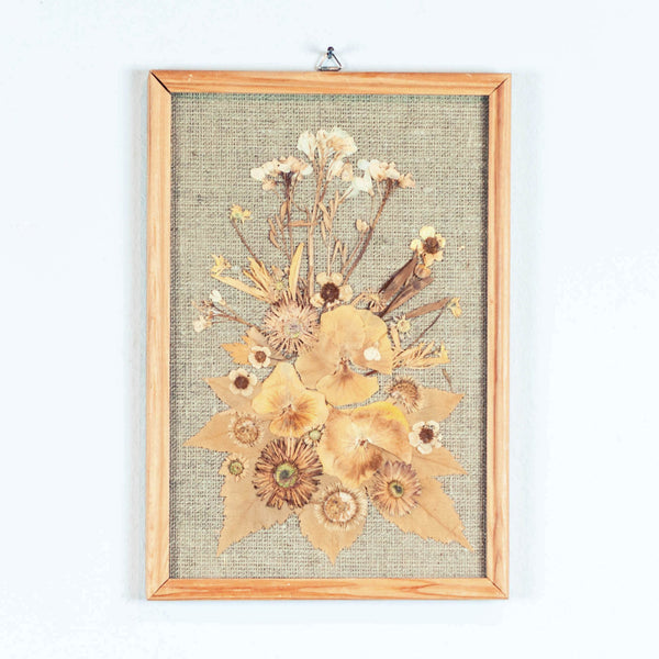 Oddhaus Vintage Luxembourg Botanical art pressed flower composition yellow and white