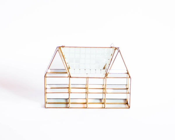 Oddhaus Vintage Brass House Curio Cabinet / Miniature / Jewelry Display Case