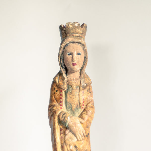 18th Century Polychrome Religious Virgin Mary Statues 